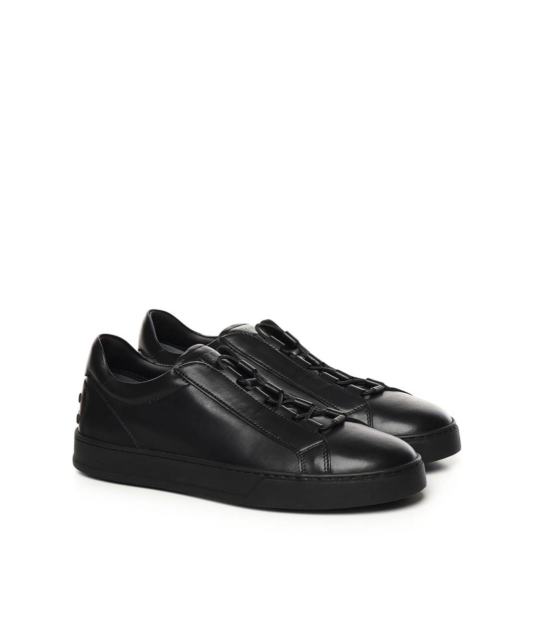 TOD'S Черные кожаные низкие кроссовки / кеды, фото 3