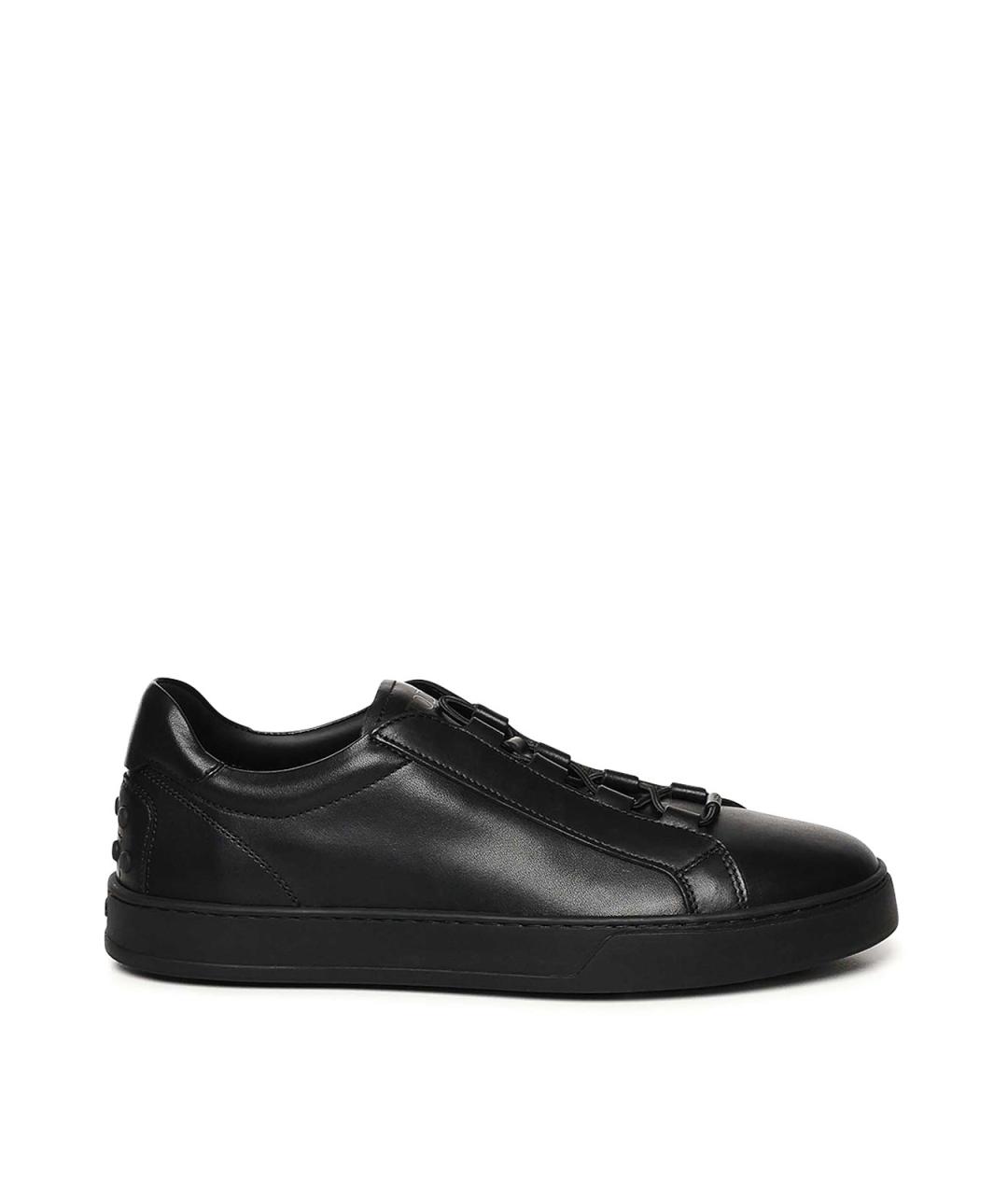 TOD'S Черные кожаные низкие кроссовки / кеды, фото 1