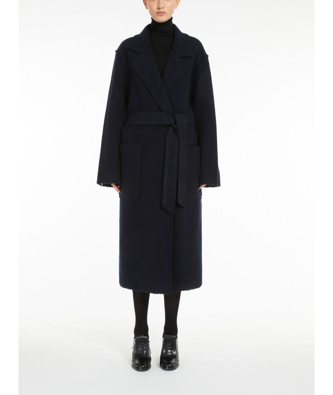 MAX MARA Темно-синее шерстяное пальто, фото 6