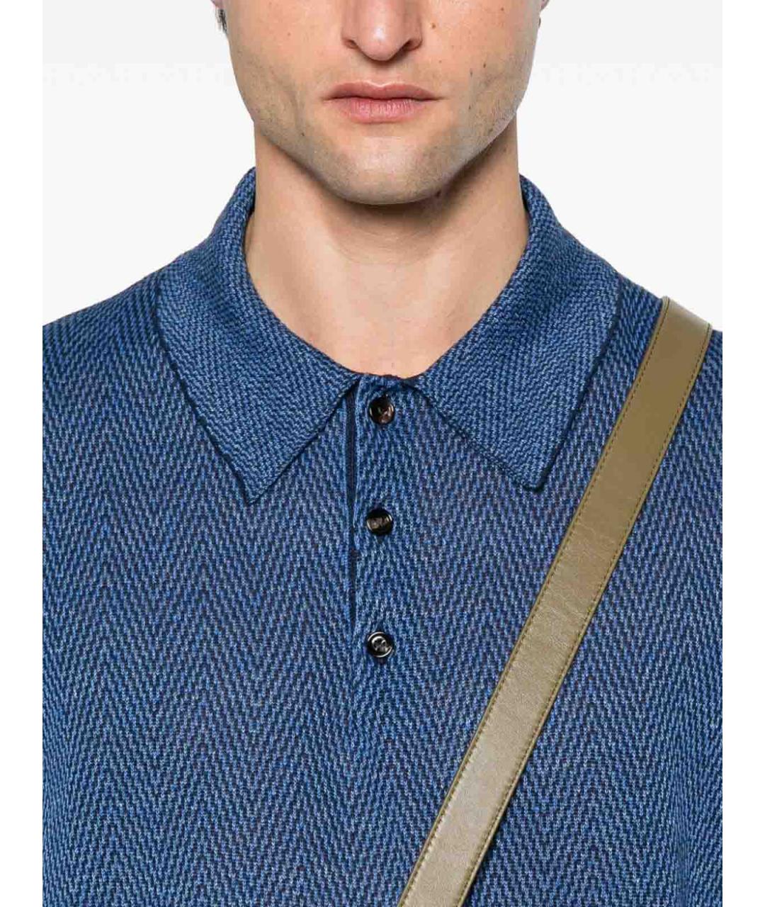 BOTTEGA VENETA Синее хлопко-льняное поло с коротким рукавом, фото 3