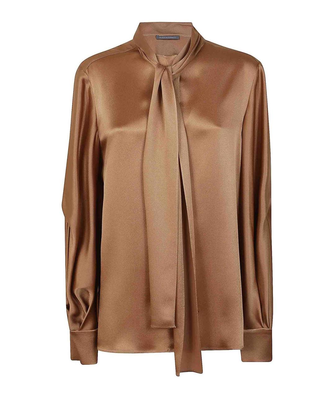ALBERTA FERRETTI Коричневая шелковая рубашка, фото 1