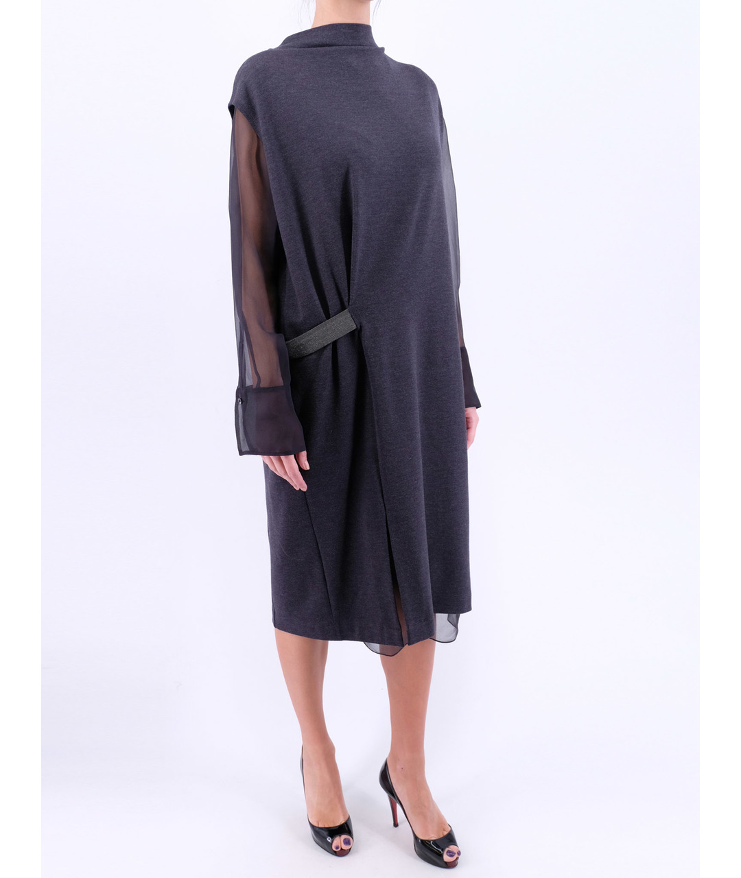 BRUNELLO CUCINELLI Серое шерстяное повседневное платье, фото 2