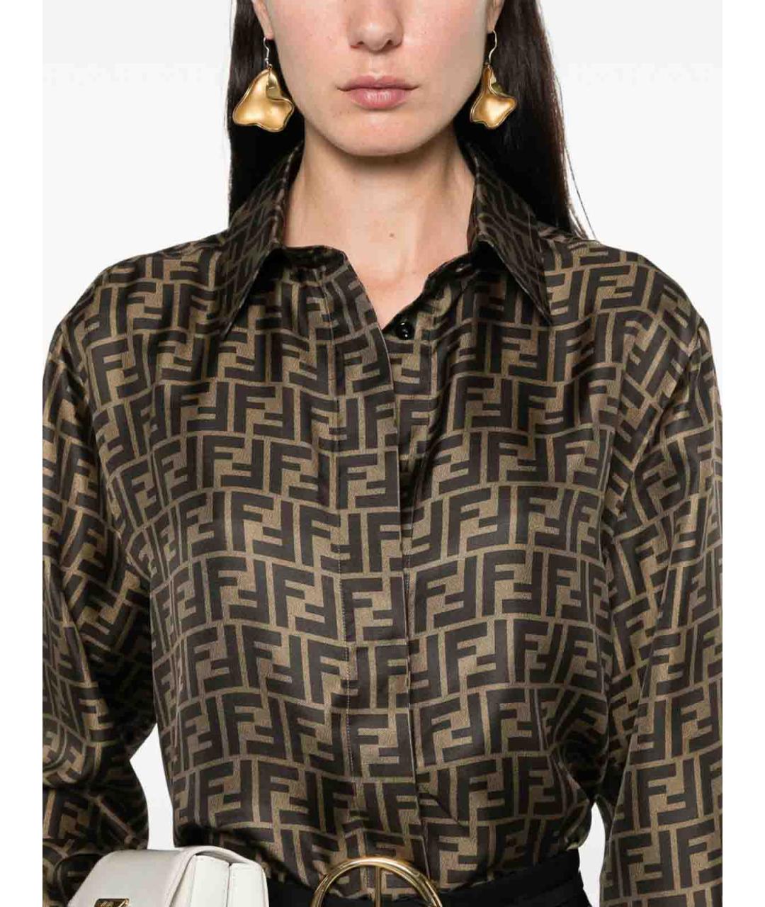FENDI Коричневая шелковая рубашка, фото 4