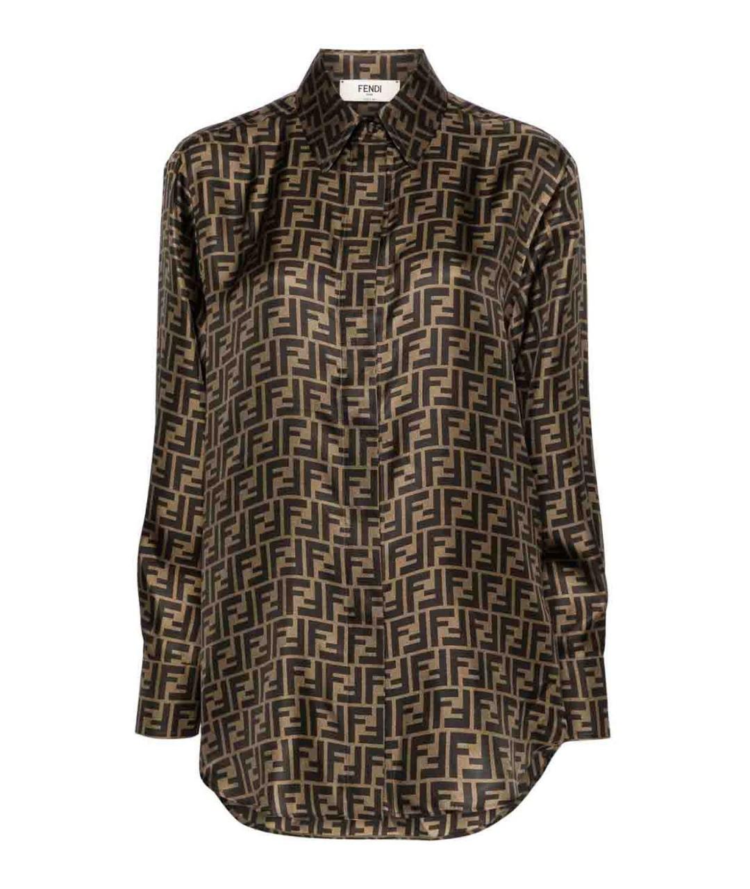 FENDI Коричневая шелковая рубашка, фото 1