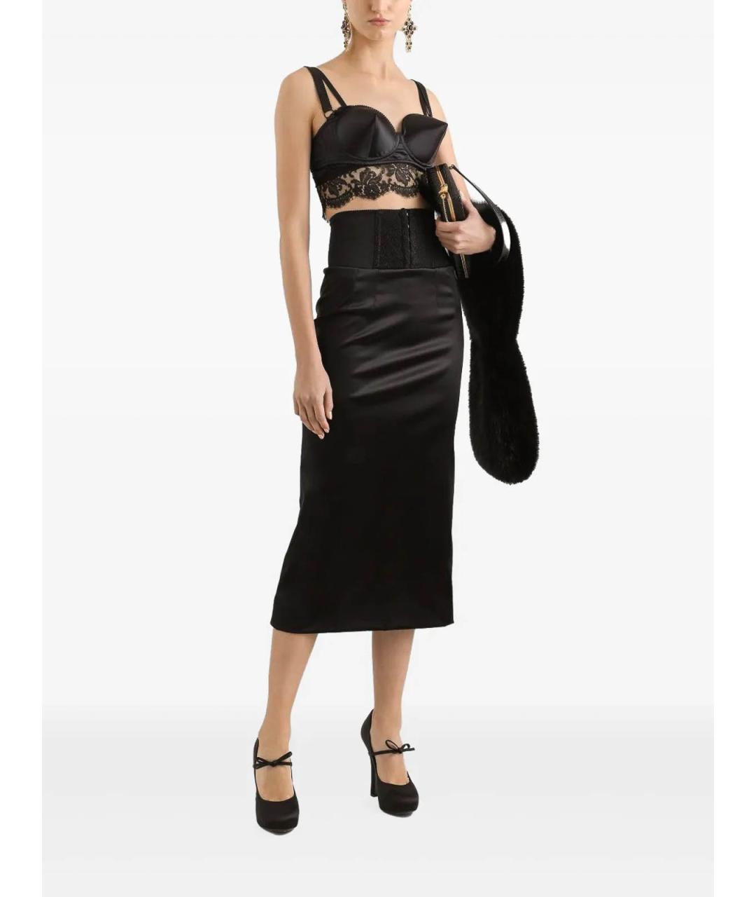 DOLCE&GABBANA Черная ацетатная юбка миди, фото 3