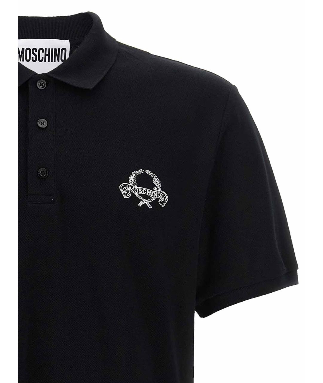 MOSCHINO Черное хлопковое поло с коротким рукавом, фото 3