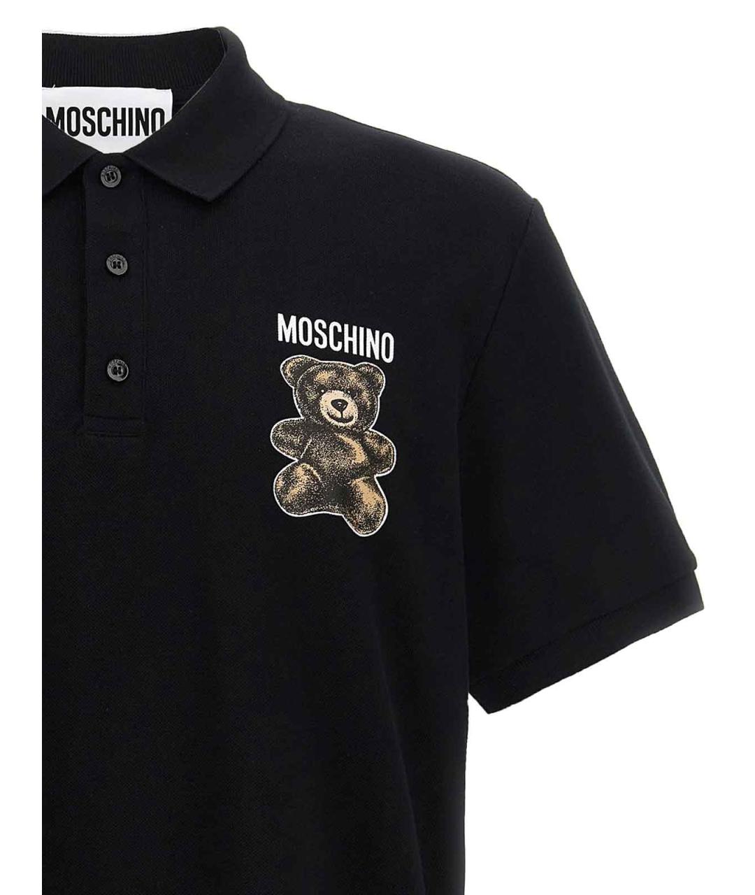 MOSCHINO Черное хлопковое поло с коротким рукавом, фото 3