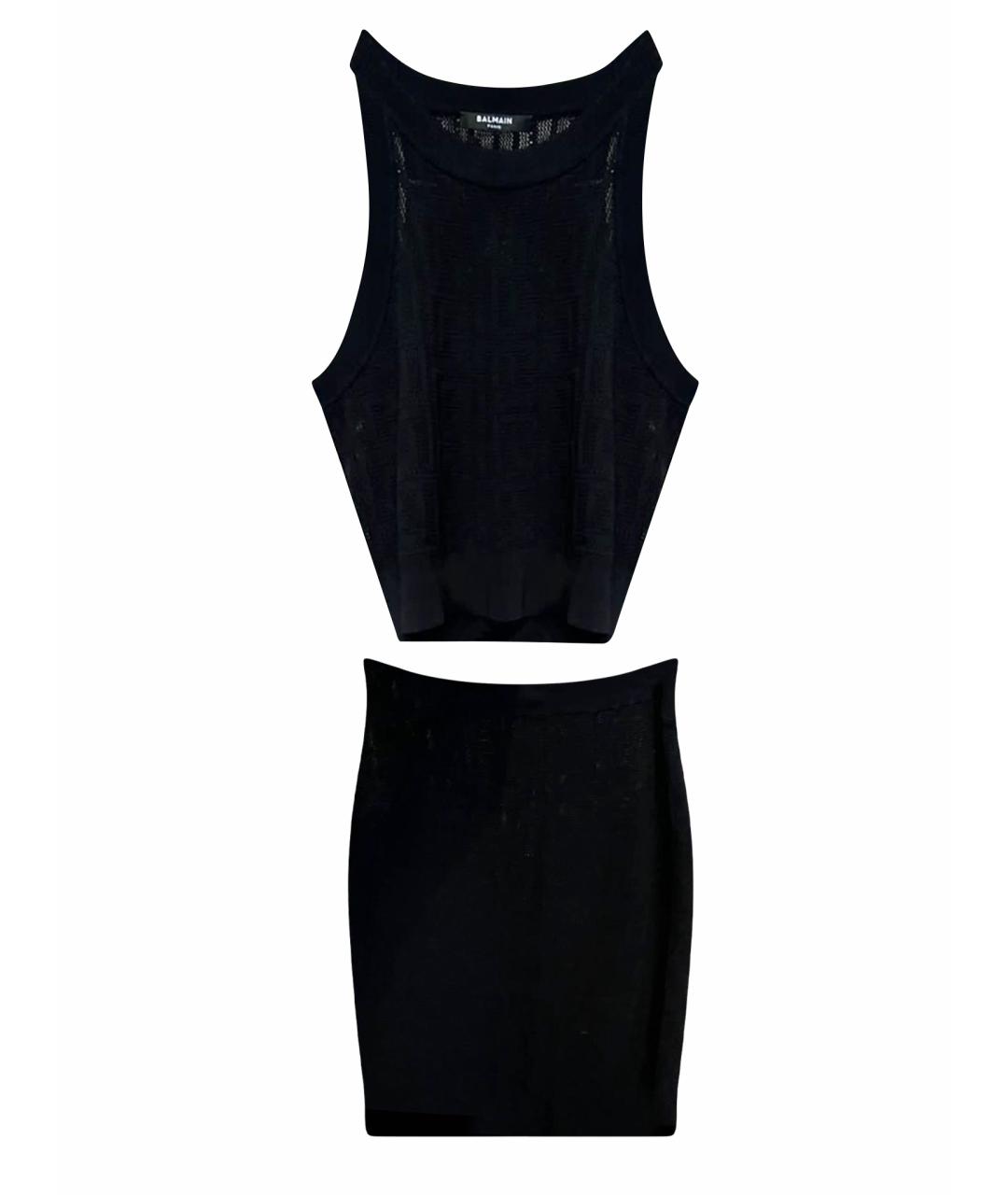 BALMAIN Черный сетчатый костюм с юбками, фото 1