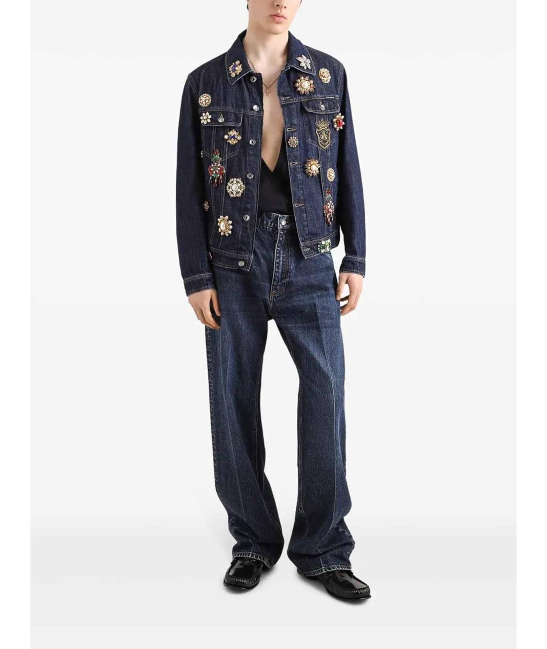 DOLCE&GABBANA Темно-синие хлопковые прямые джинсы, фото 2