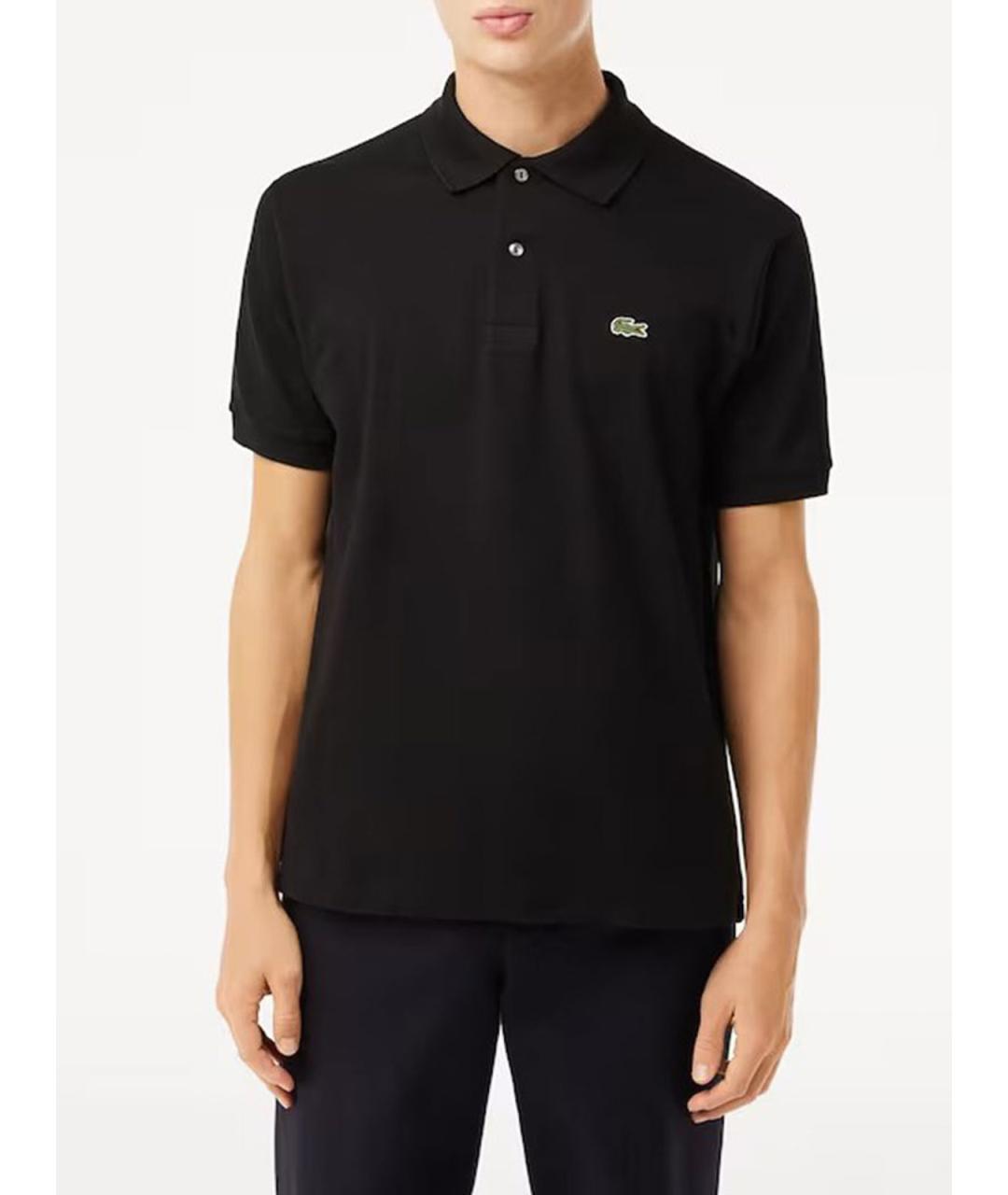 LACOSTE Черное хлопковое поло с коротким рукавом, фото 2