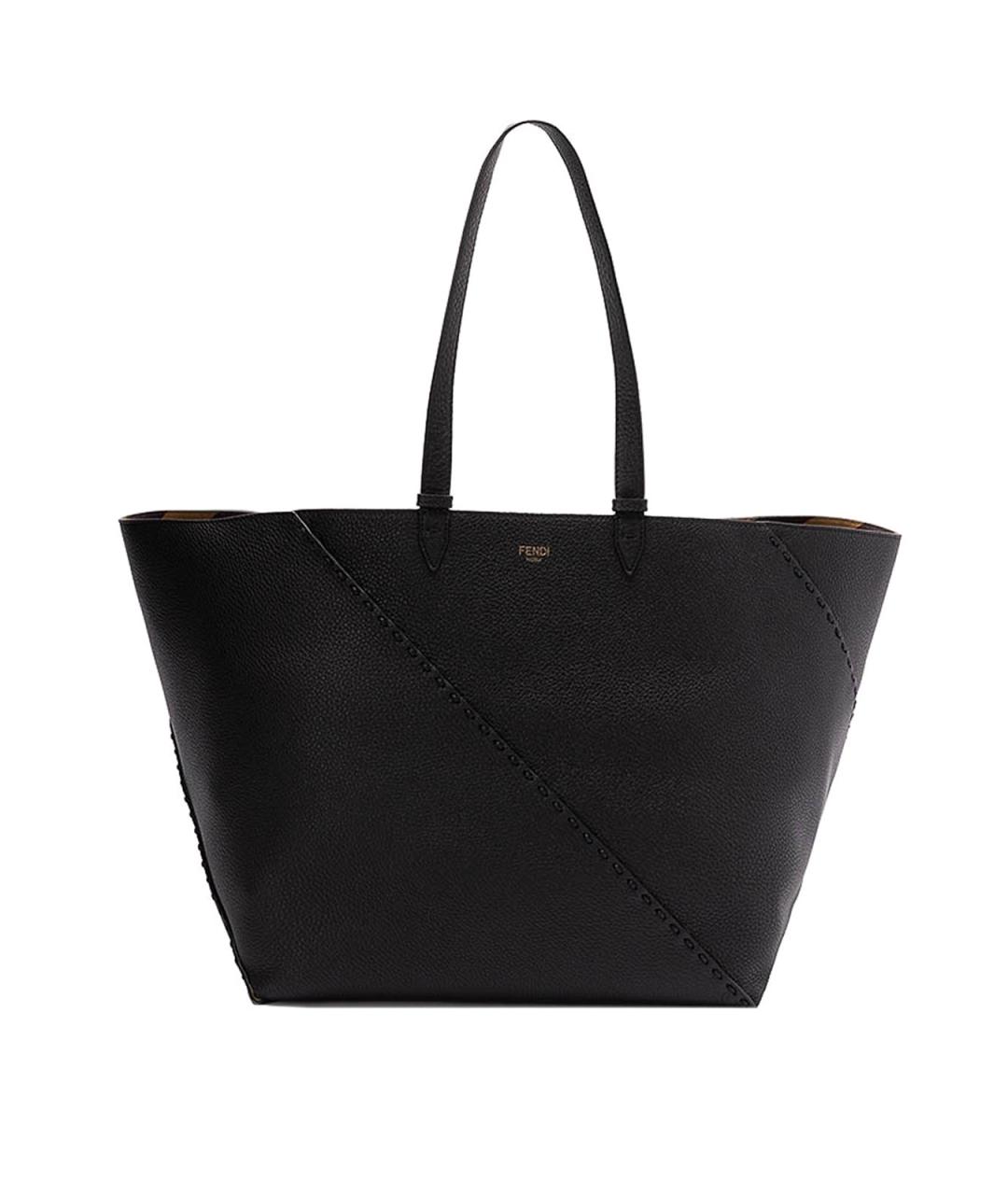 FENDI Черная кожаная сумка тоут, фото 1