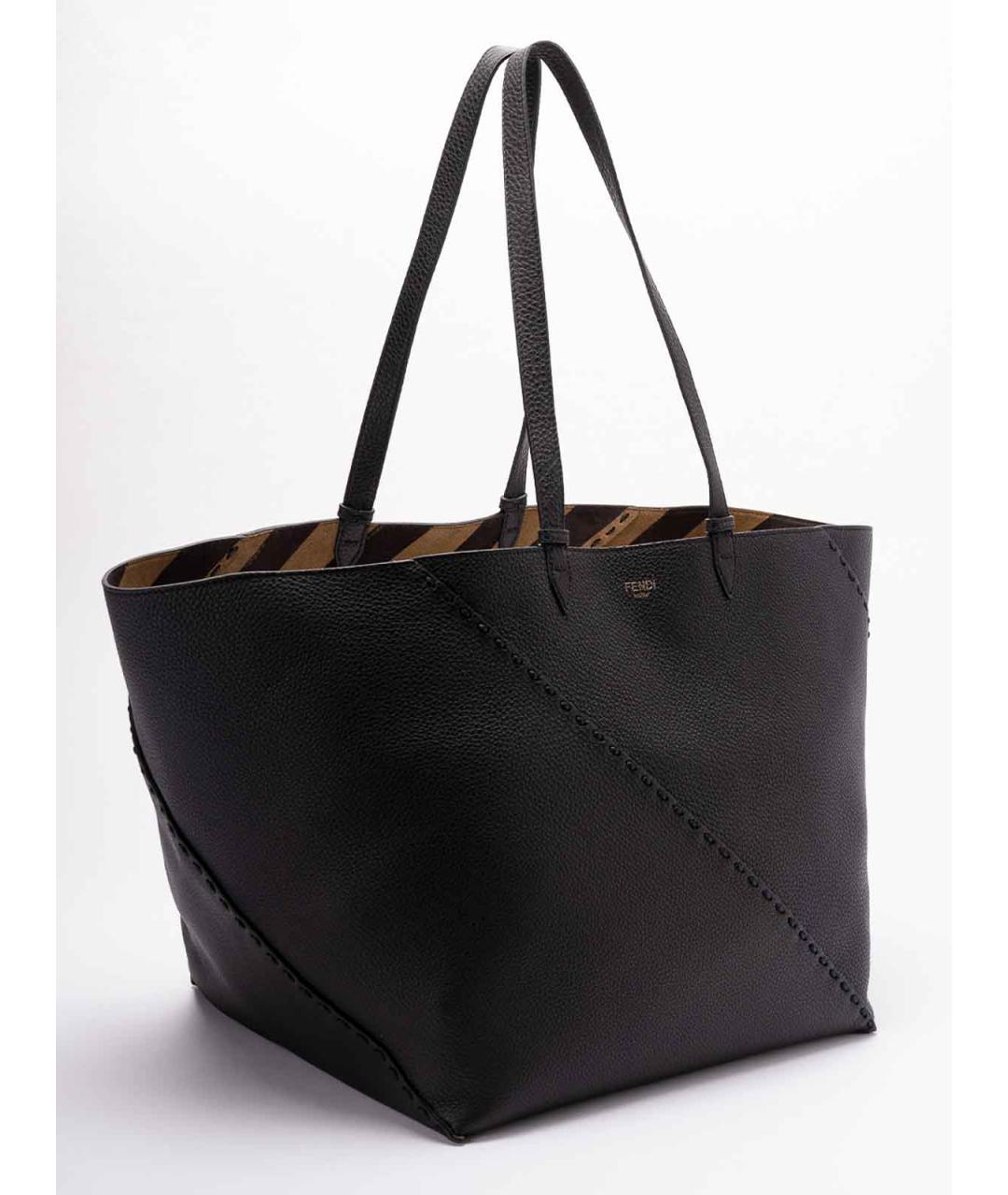 FENDI Черная кожаная сумка тоут, фото 3