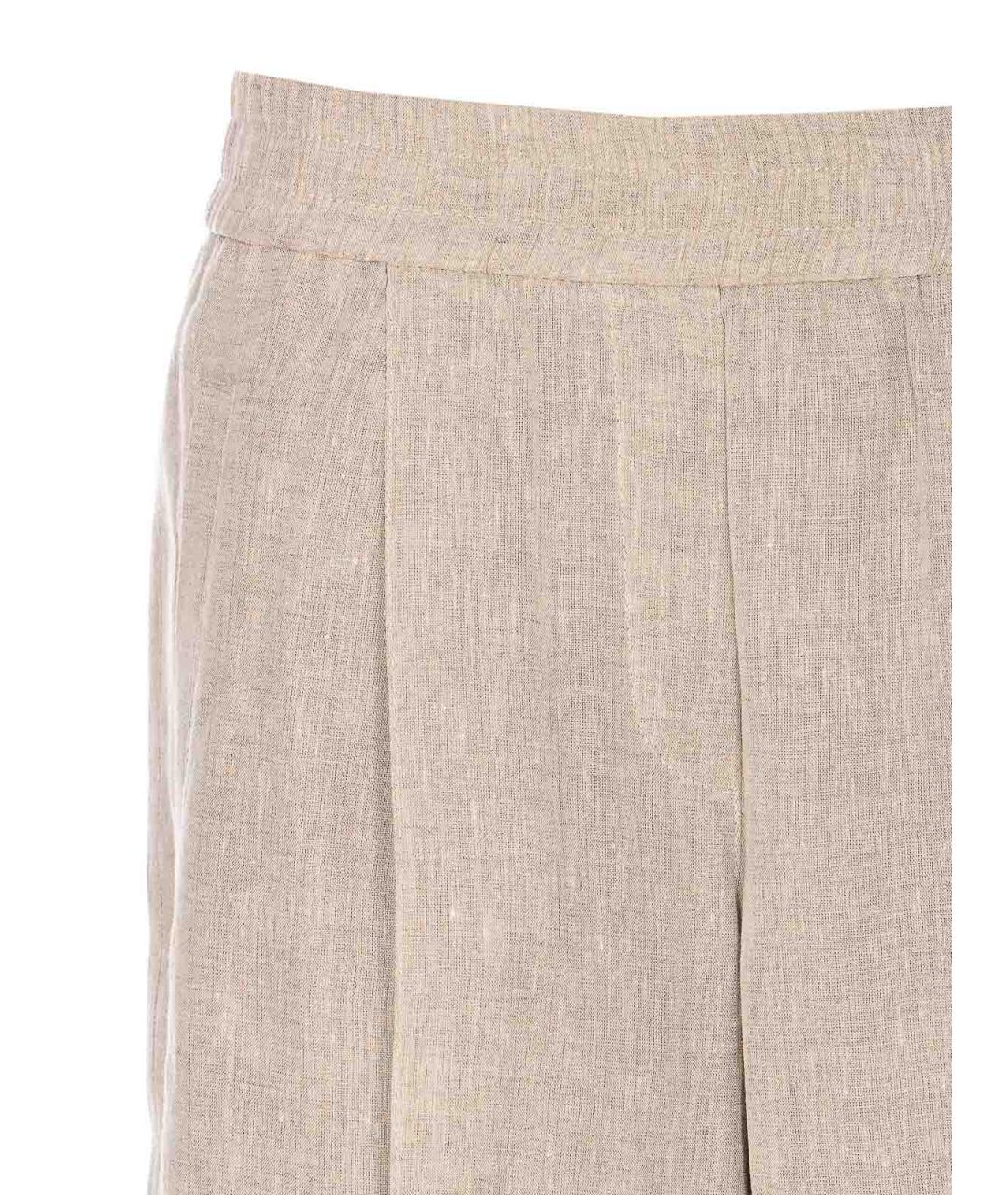 BRUNELLO CUCINELLI Бежевые льняные брюки широкие, фото 4