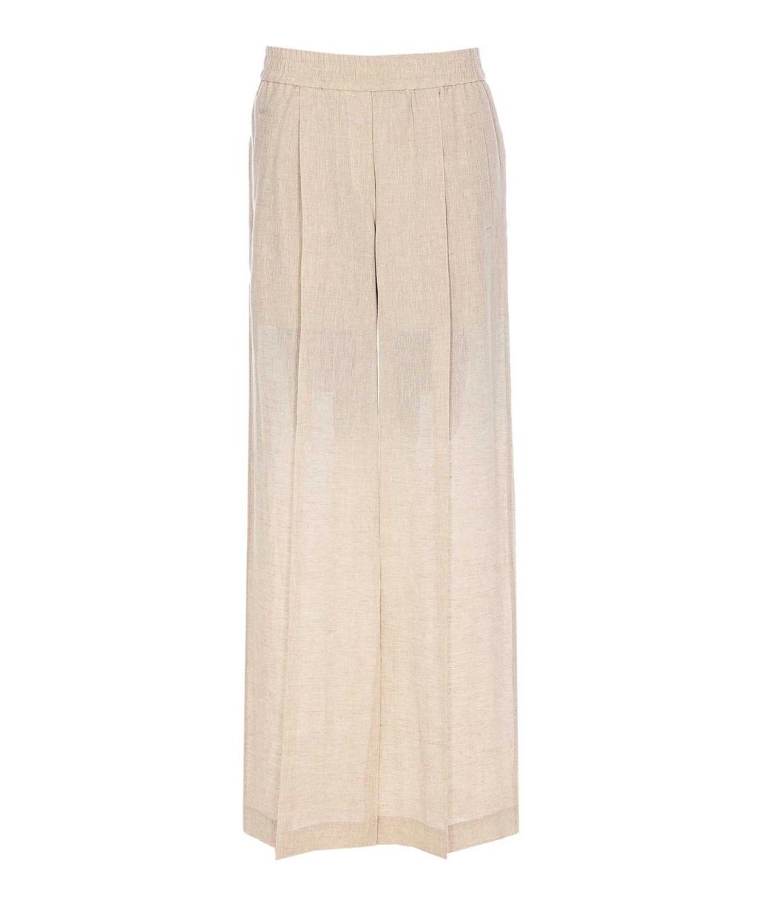 BRUNELLO CUCINELLI Бежевые льняные брюки широкие, фото 1