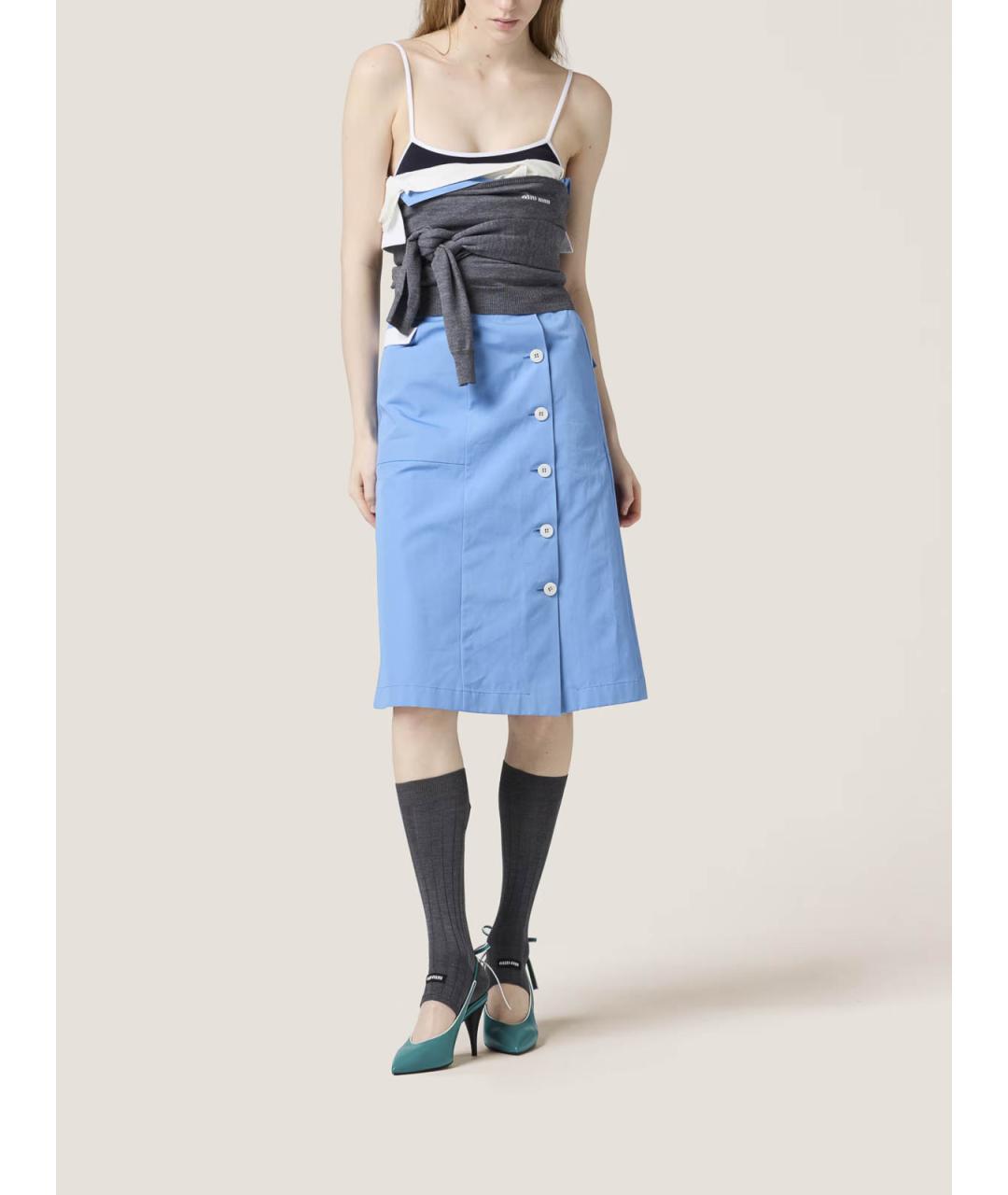 MIU MIU Голубое хлопковое повседневное платье, фото 2