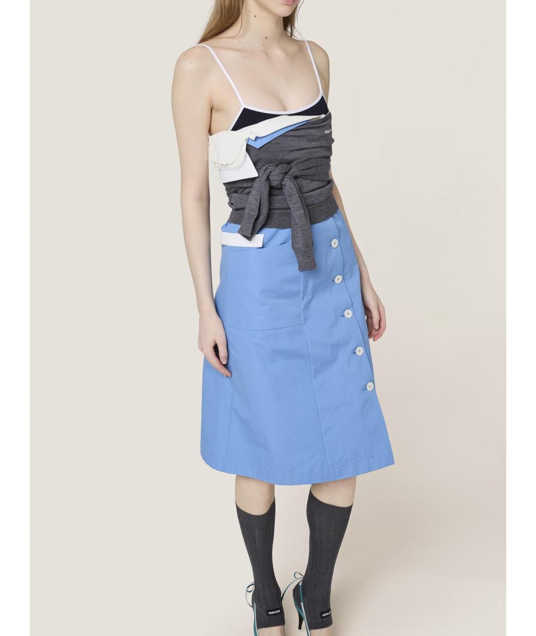 MIU MIU Голубое хлопковое повседневное платье, фото 4