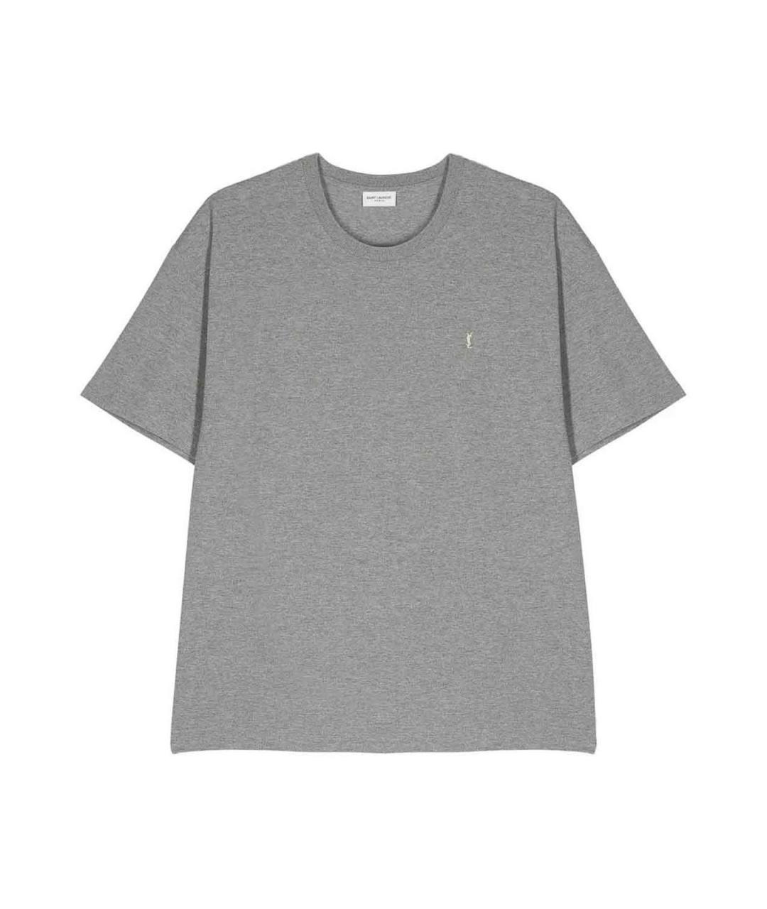 SAINT LAURENT Серая хлопко-полиэстеровая футболка, фото 1