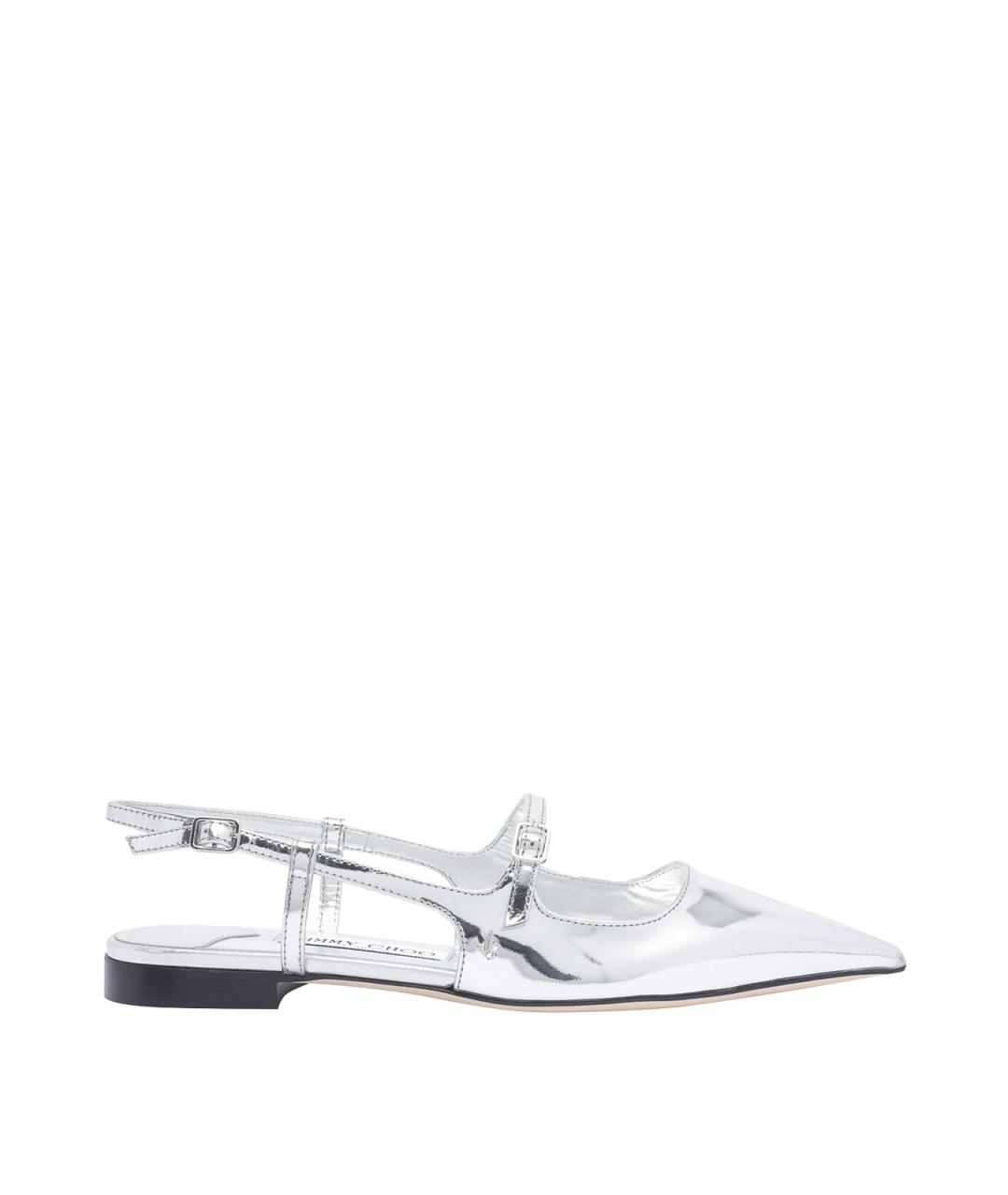 JIMMY CHOO Серебряные кожаные балетки, фото 1