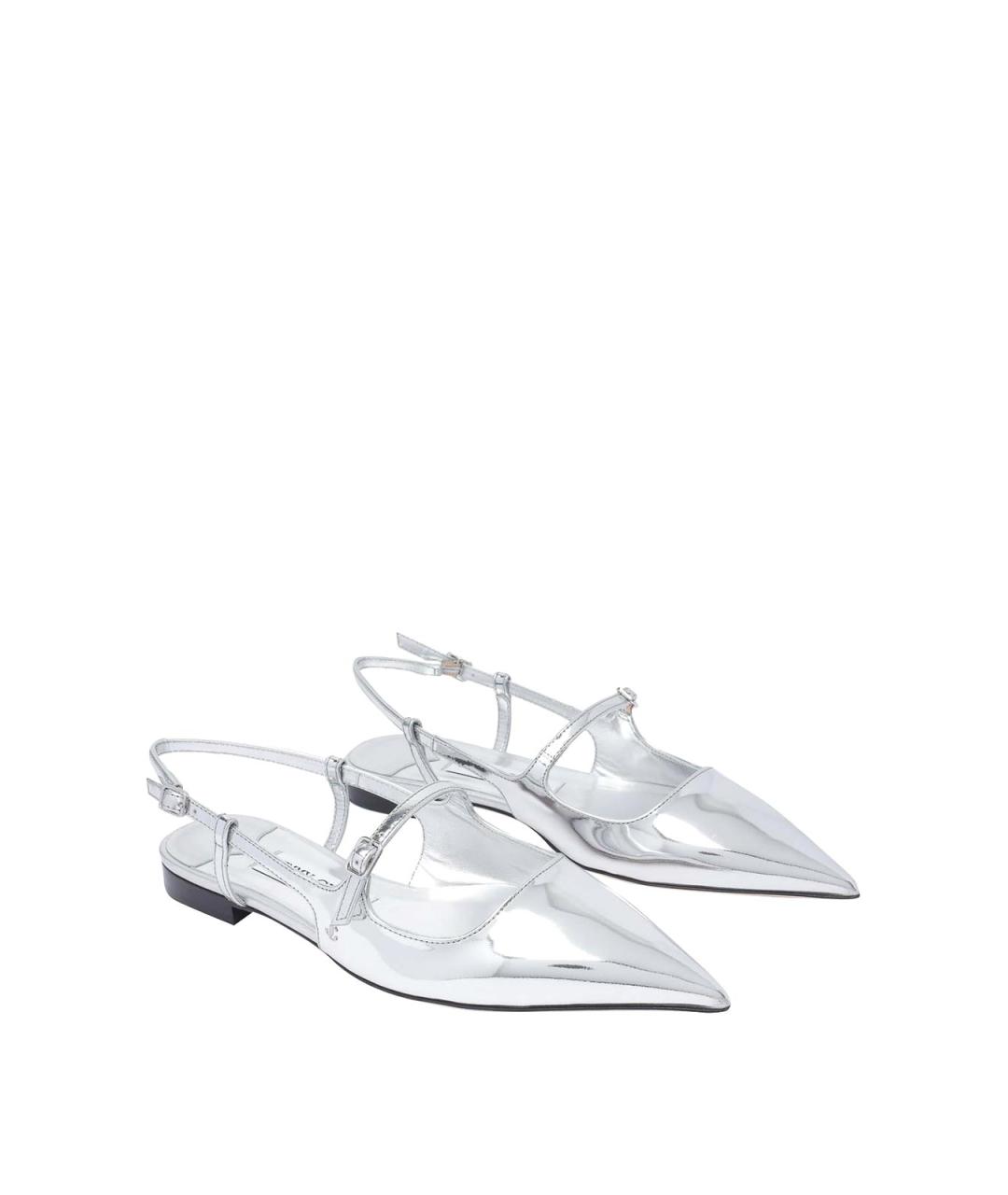 JIMMY CHOO Серебряные кожаные балетки, фото 2