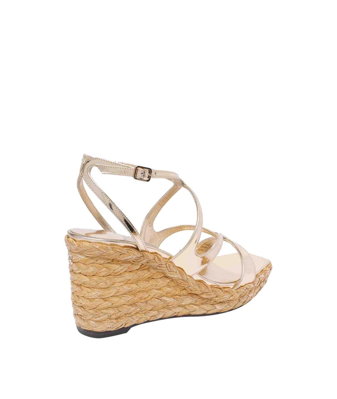JIMMY CHOO Золотые кожаные босоножки, фото 3