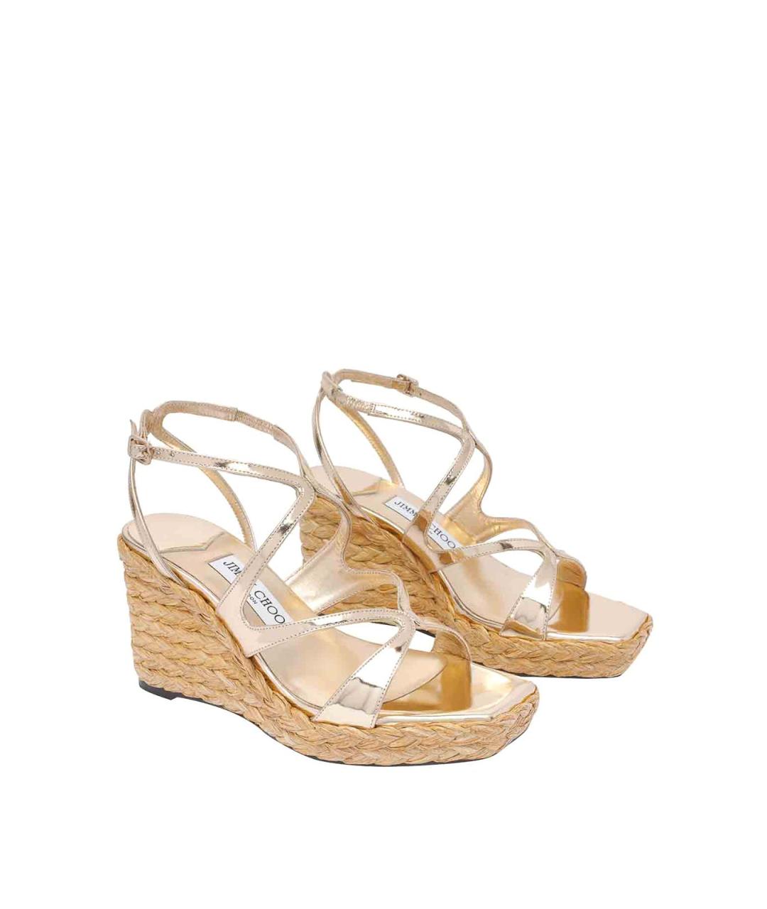 JIMMY CHOO Золотые кожаные босоножки, фото 2