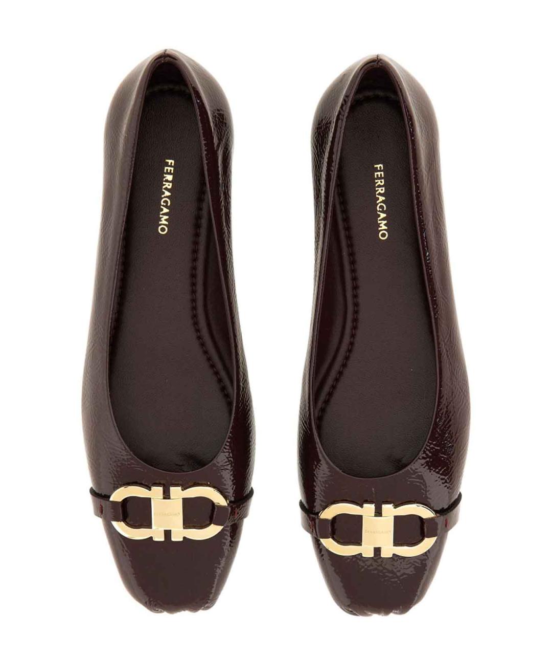 FERRAGAMO Бордовые кожаные балетки, фото 6