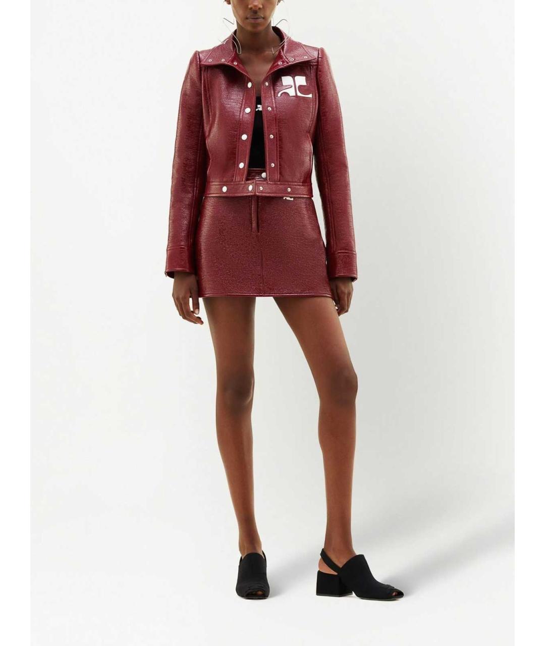 COURREGES Красная кожаная юбка мини, фото 3