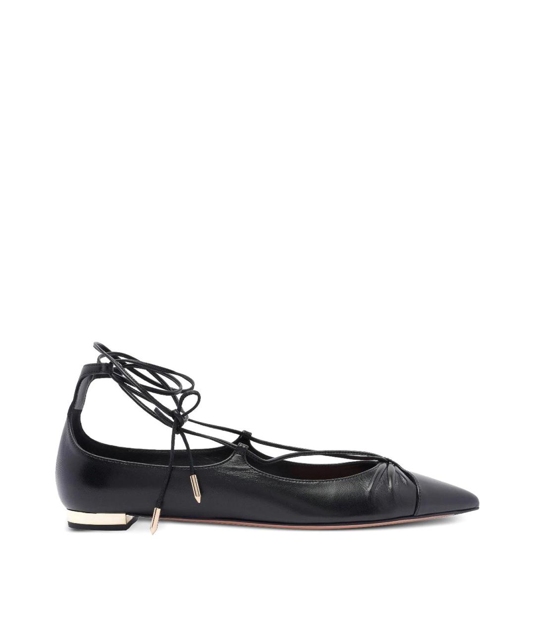 AQUAZZURA Черные кожаные балетки, фото 1