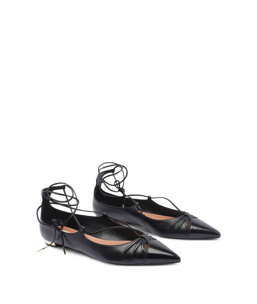 AQUAZZURA Черные кожаные балетки, фото 3