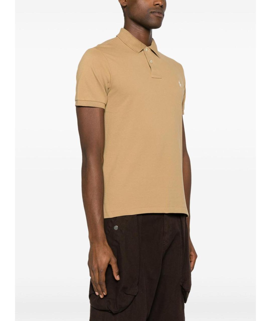 POLO RALPH LAUREN Бежевое хлопковое поло с коротким рукавом, фото 4