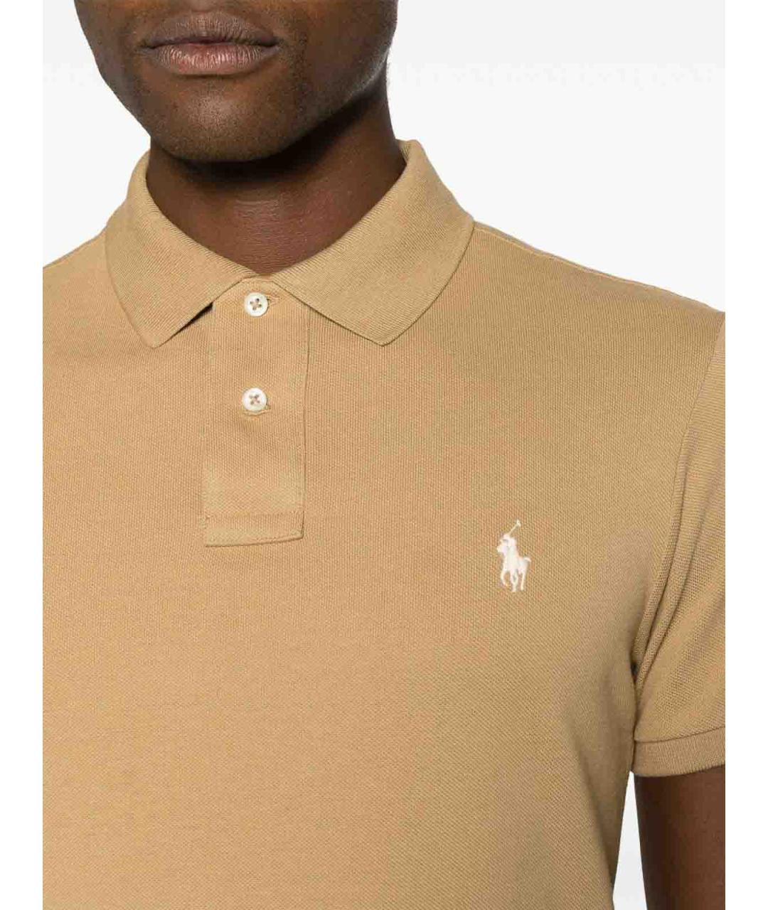POLO RALPH LAUREN Бежевое хлопковое поло с коротким рукавом, фото 3