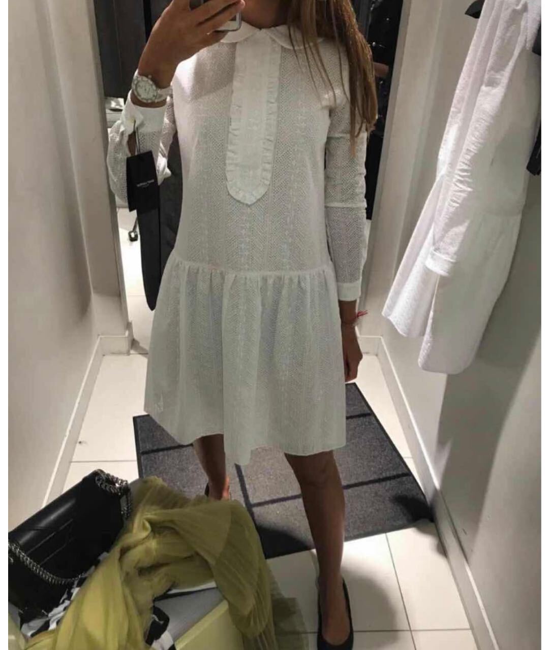 SAINT LAURENT Белое хлопковое повседневное платье, фото 3