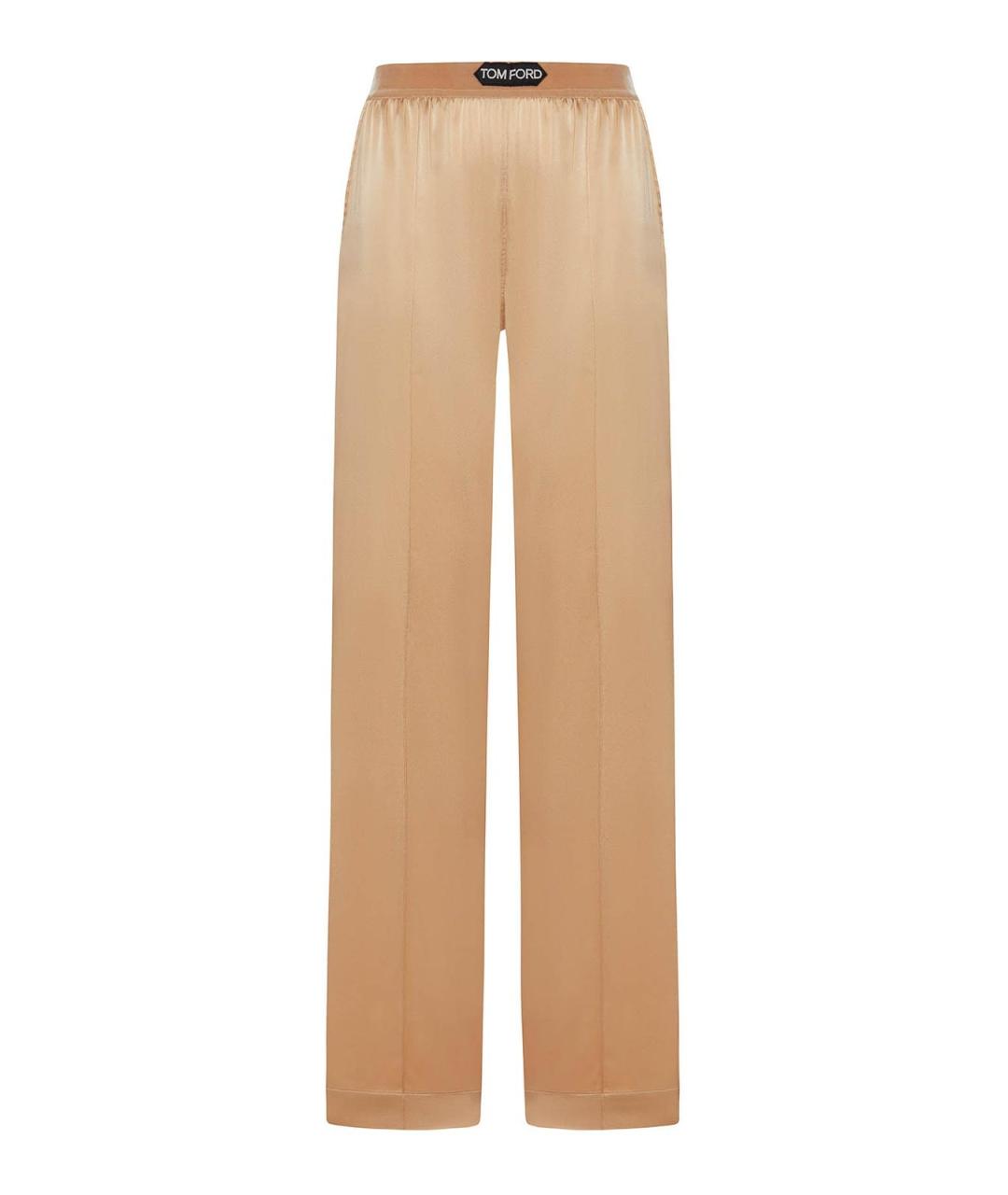 TOM FORD Бежевые шелковые прямые брюки, фото 1