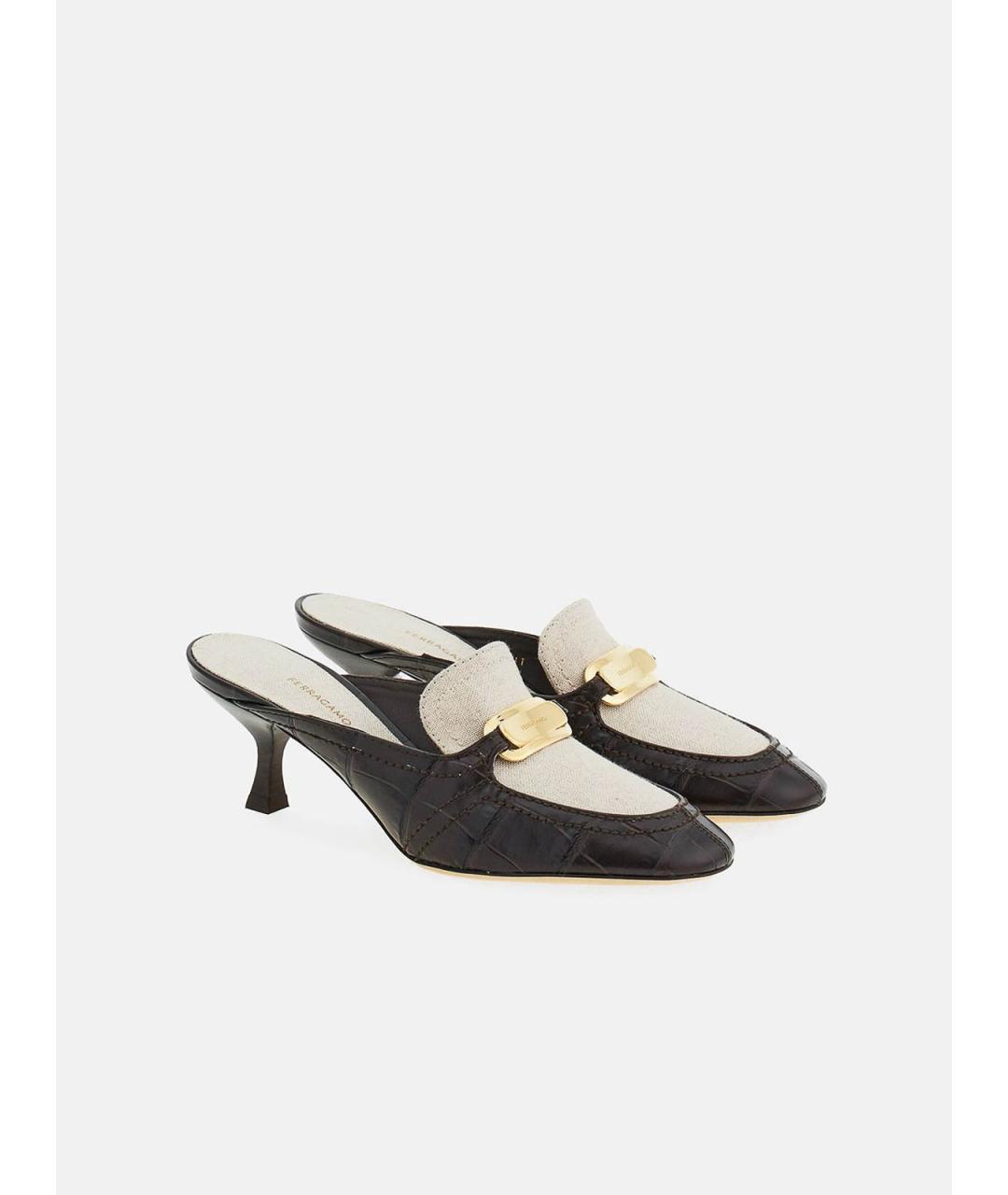 FERRAGAMO Коричневые текстильные мюли, фото 2