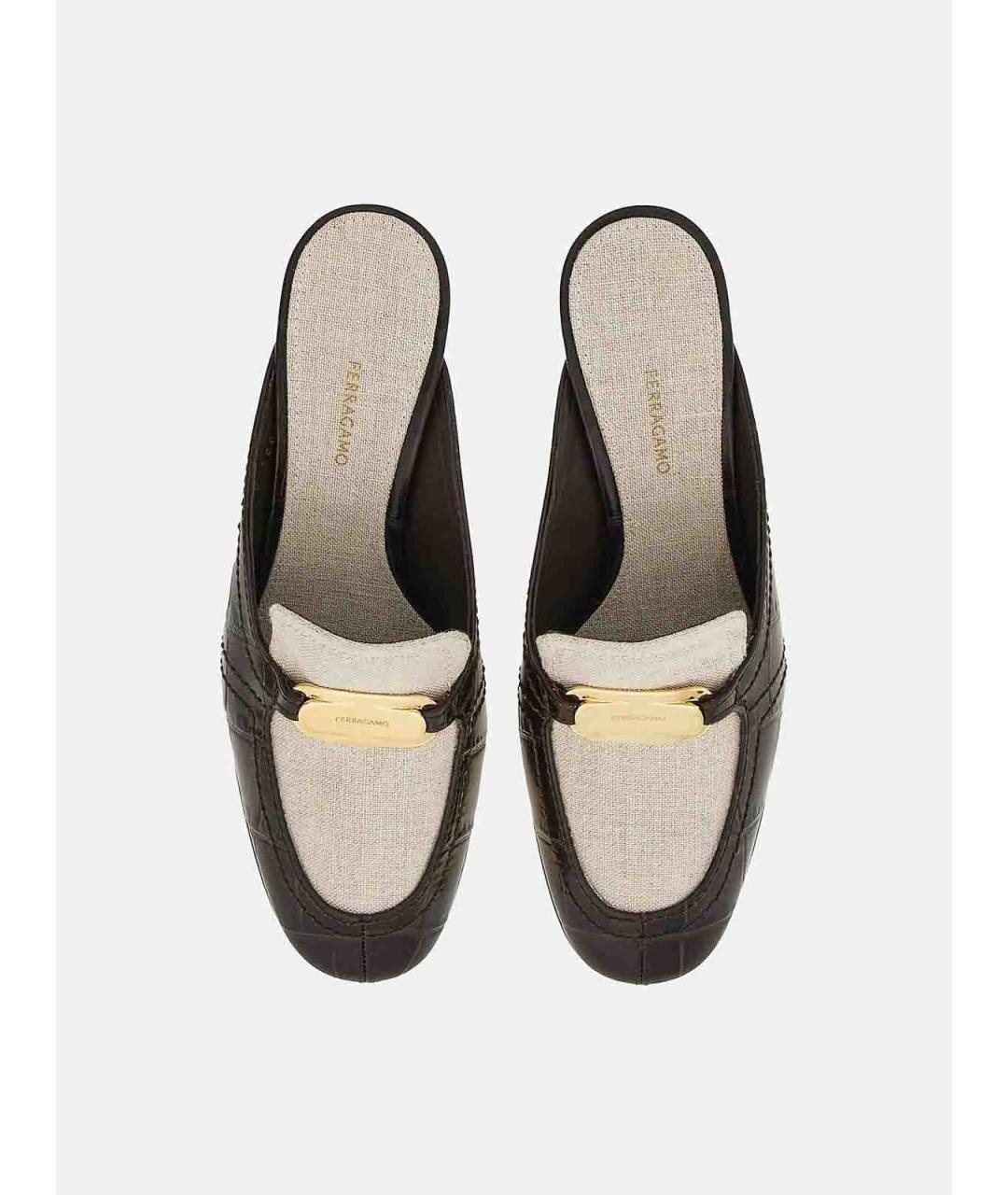 FERRAGAMO Коричневые текстильные мюли, фото 4