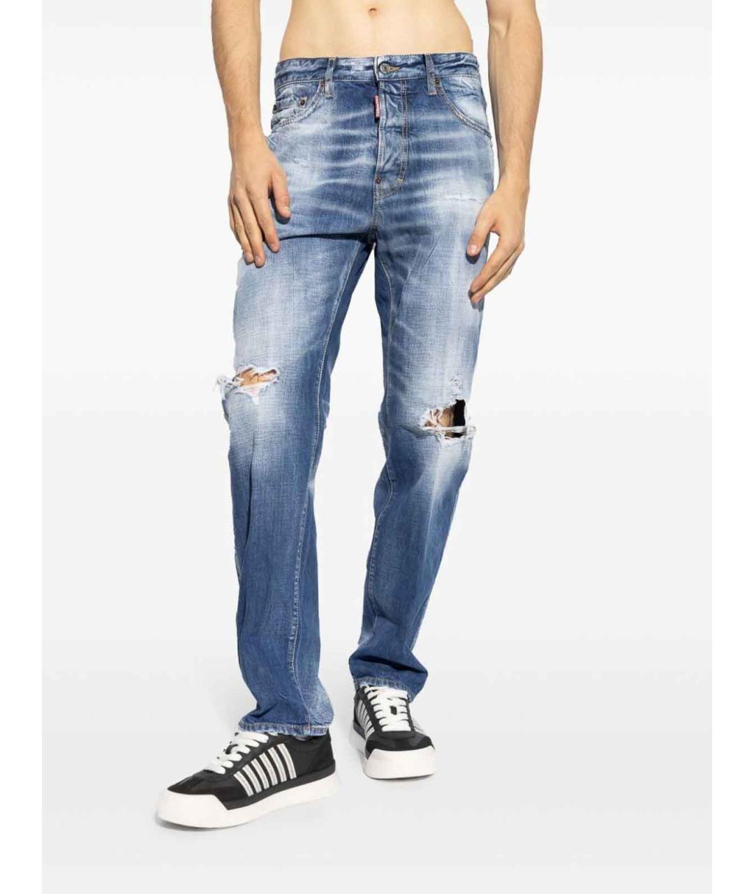 DSQUARED2 Синие хлопковые прямые джинсы, фото 5