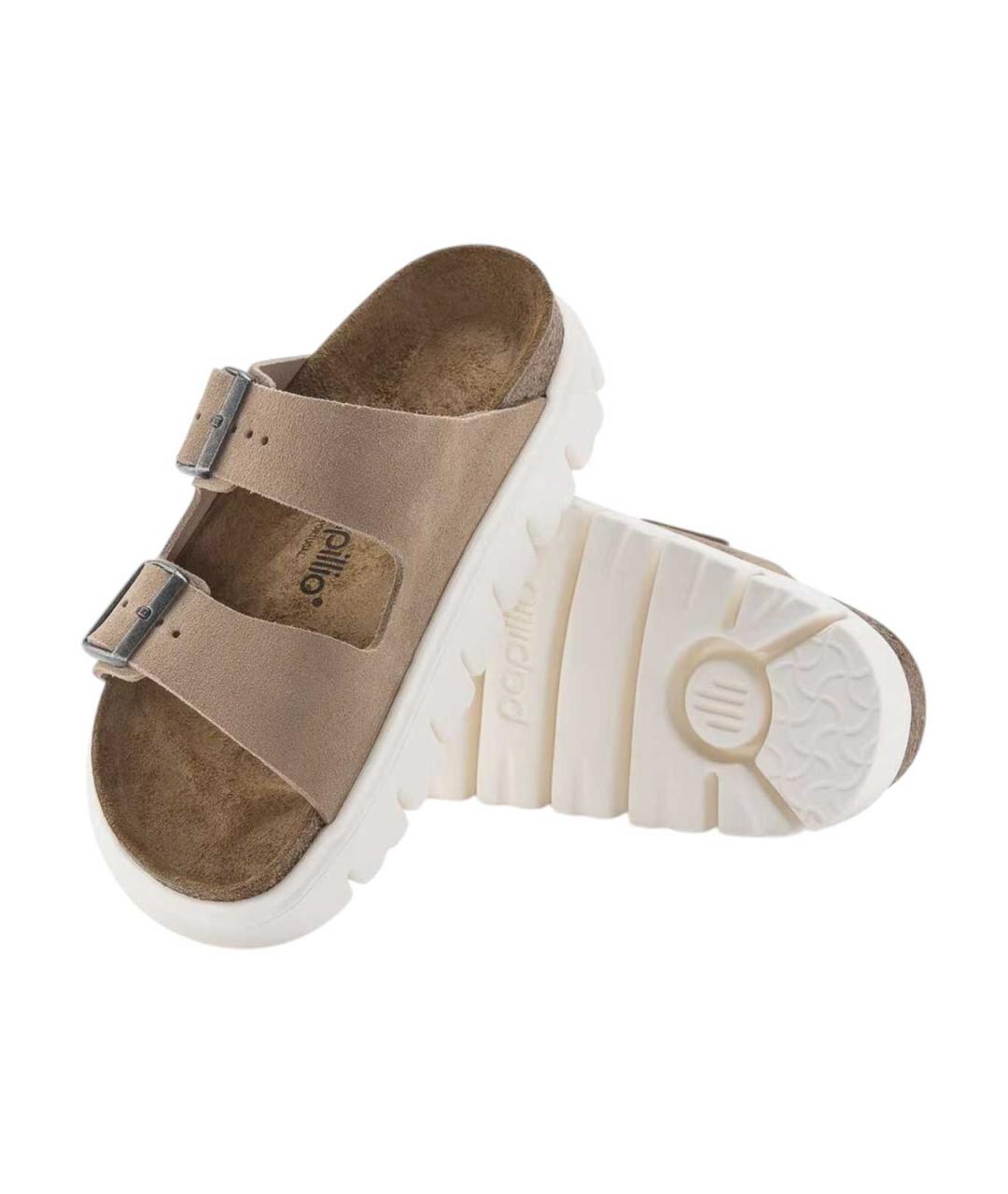 BIRKENSTOCK Бежевые замшевые шлепанцы, фото 3