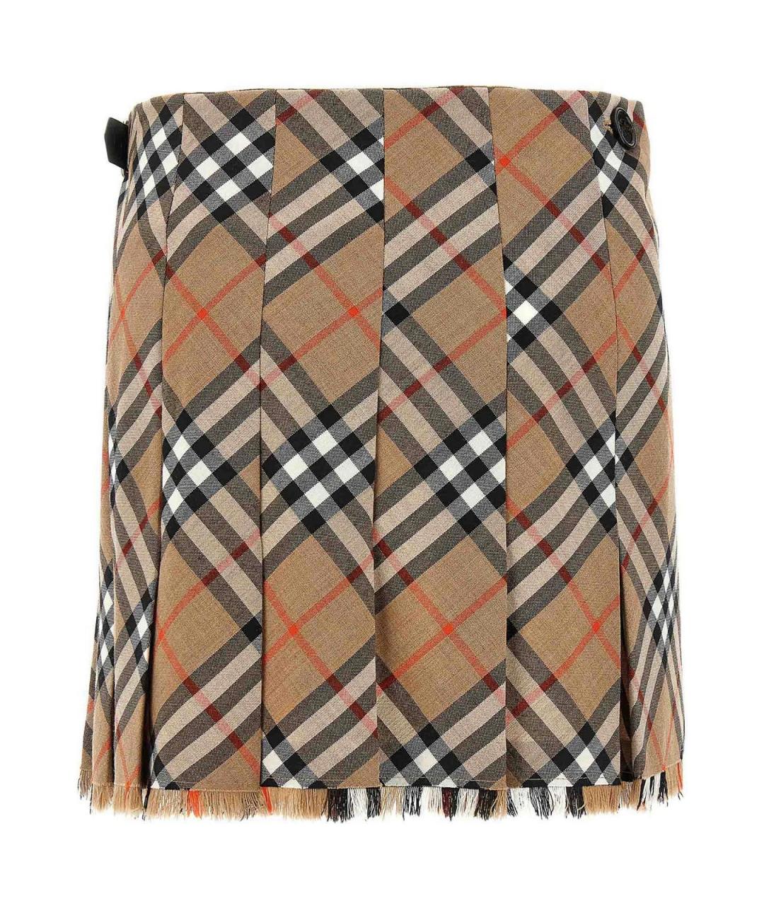 BURBERRY Бежевая шерстяная юбка мини, фото 2