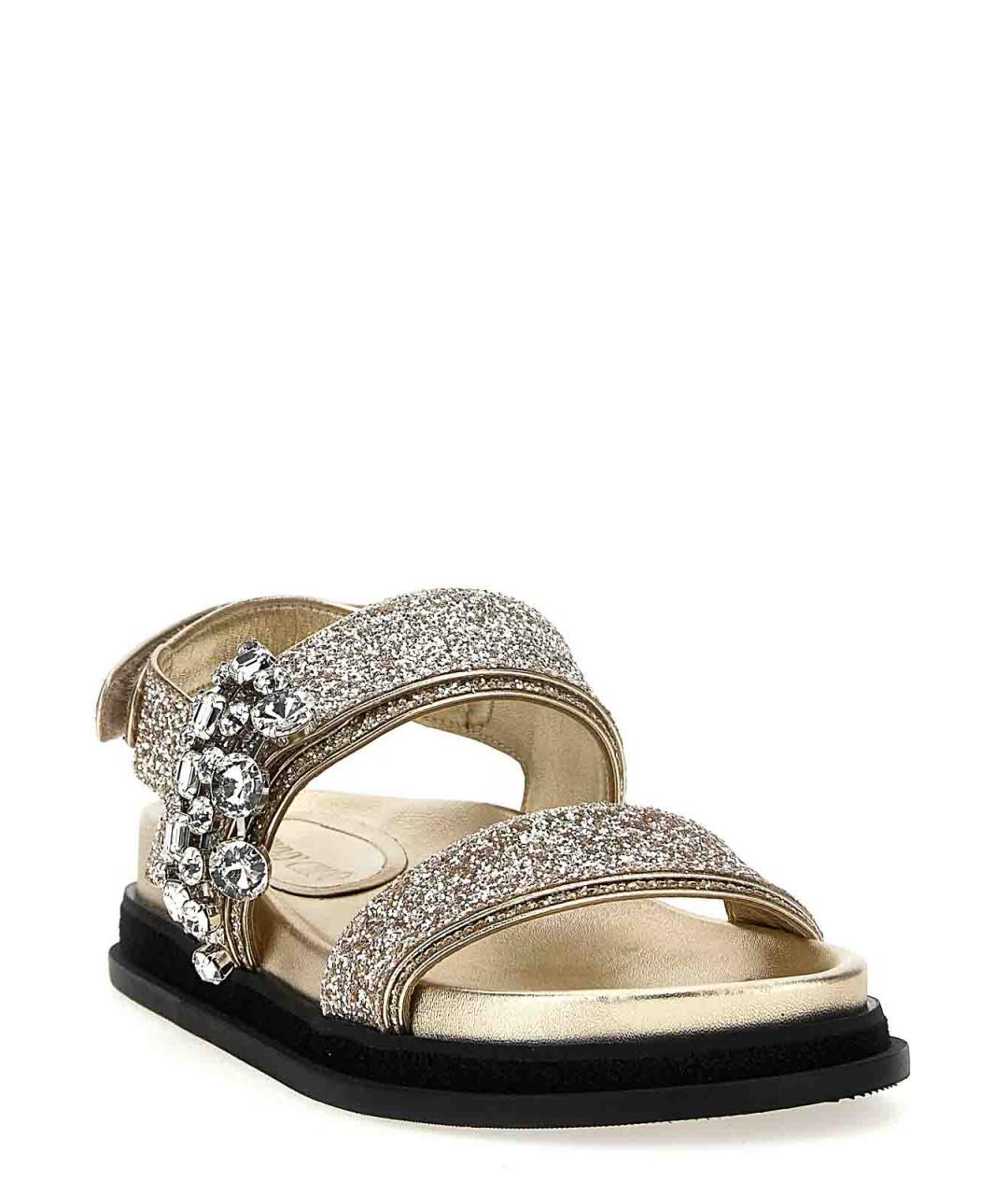 JIMMY CHOO Золотые кожаные сандалии, фото 2