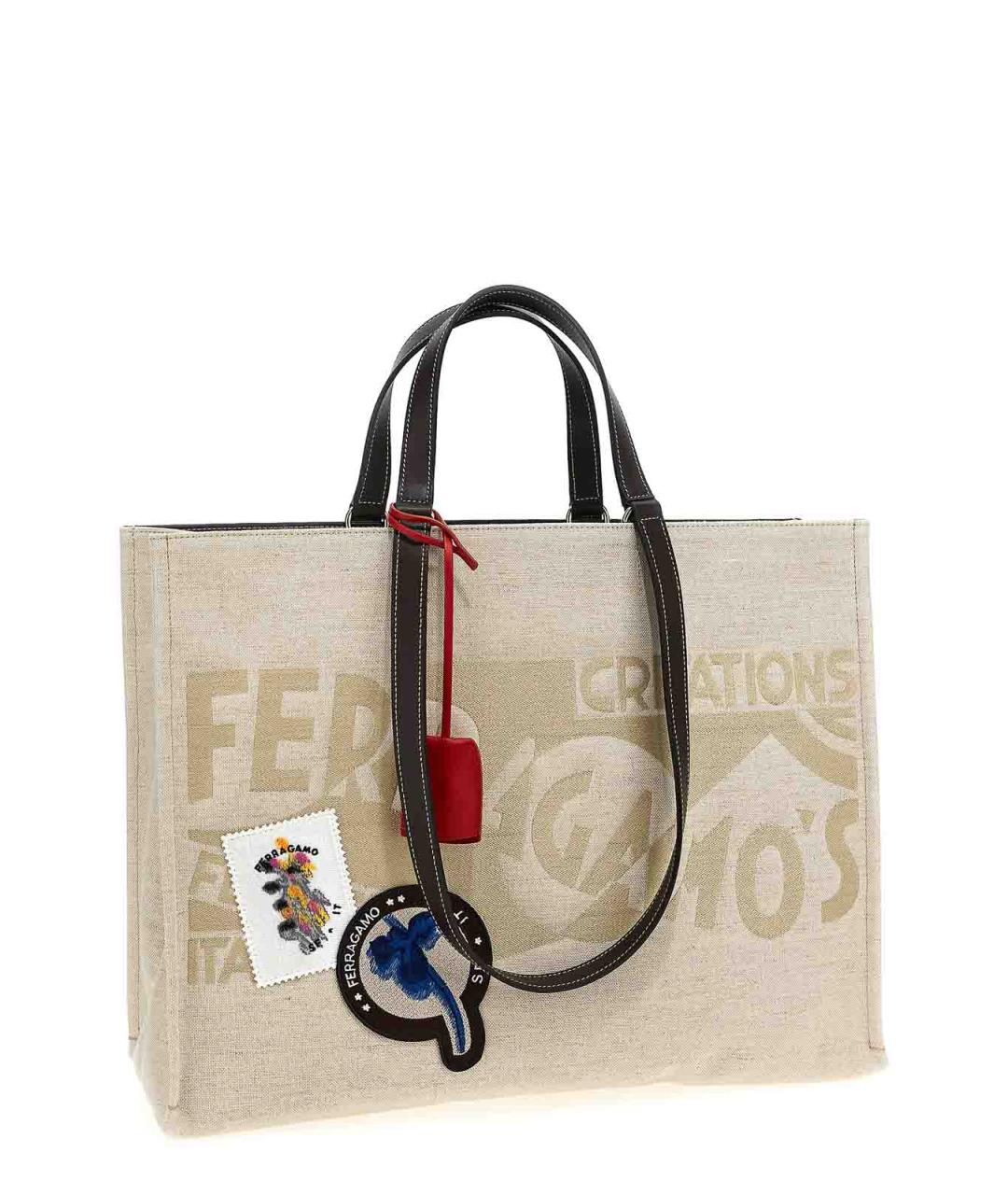 FERRAGAMO Бежевая тканевая сумка тоут, фото 3
