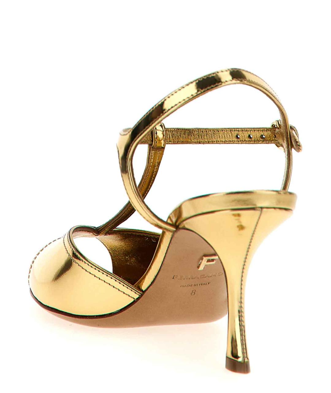 FERRAGAMO Золотые кожаные сандалии, фото 3