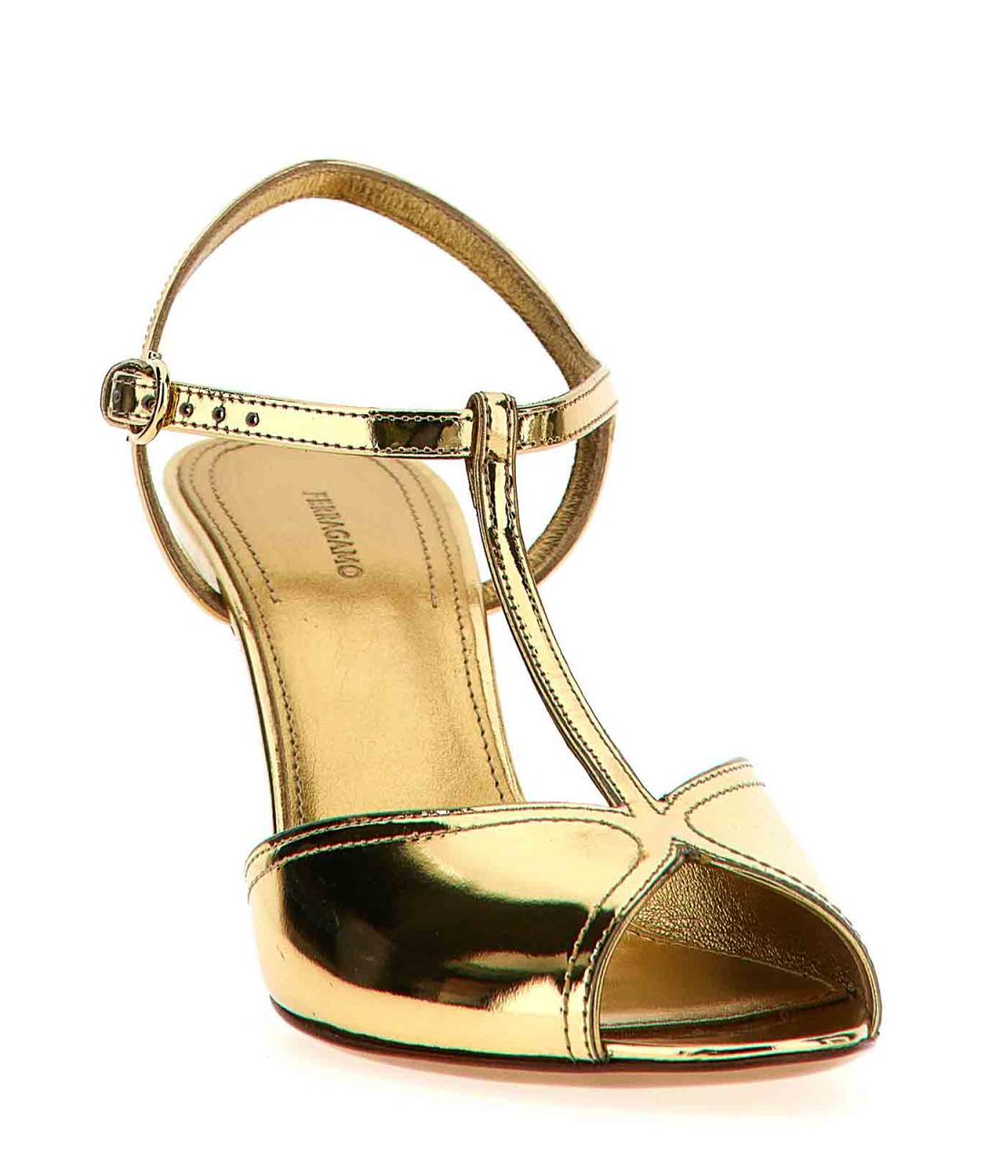 FERRAGAMO Золотые кожаные сандалии, фото 2