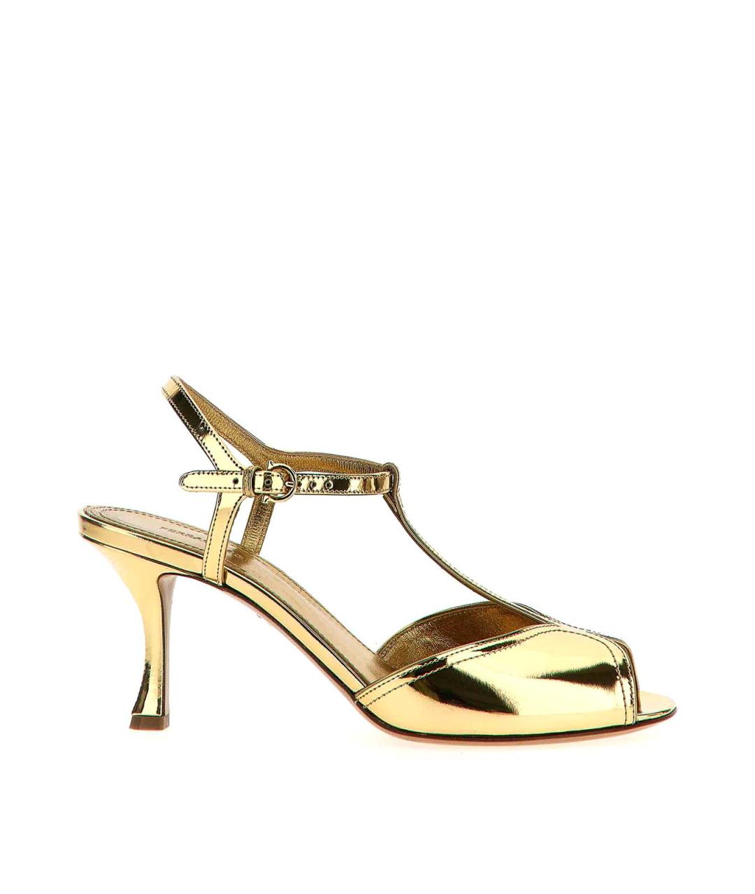 FERRAGAMO Золотые кожаные сандалии, фото 1