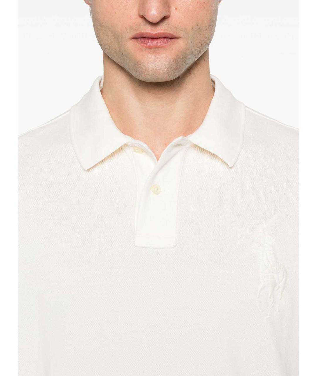POLO RALPH LAUREN Бежевое хлопковое поло с коротким рукавом, фото 4