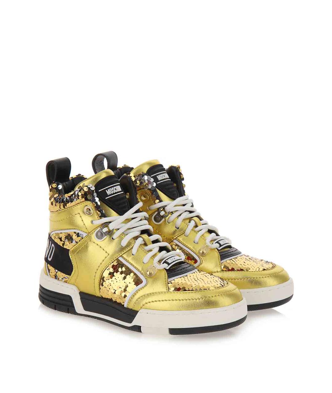 MOSCHINO Золотые кожаные кроссовки, фото 2