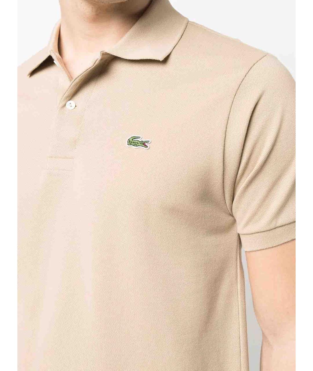 LACOSTE Бежевое хлопковое поло с коротким рукавом, фото 3