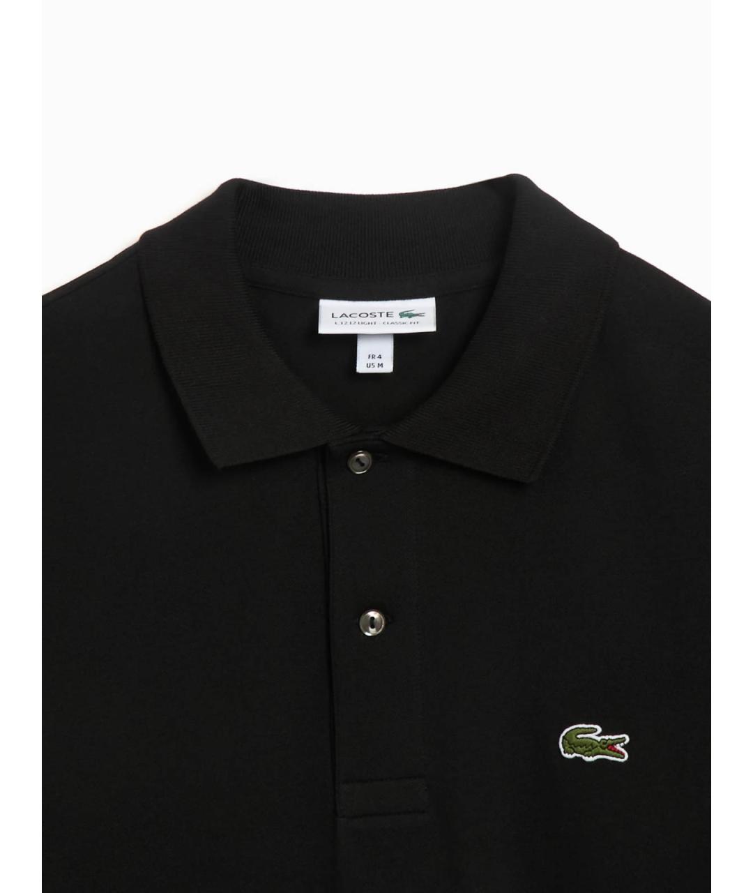 LACOSTE Черное хлопковое поло с коротким рукавом, фото 2