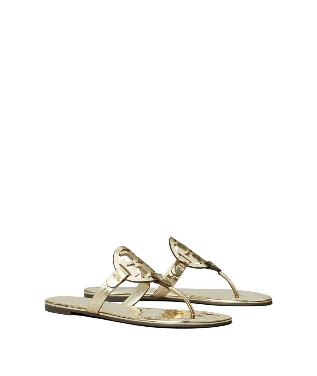TORY BURCH Золотые кожаные сандалии, фото 4