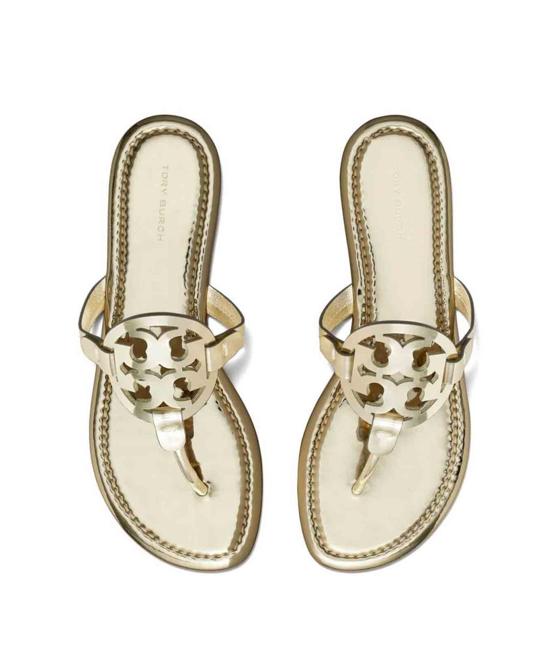 TORY BURCH Золотые кожаные сандалии, фото 3