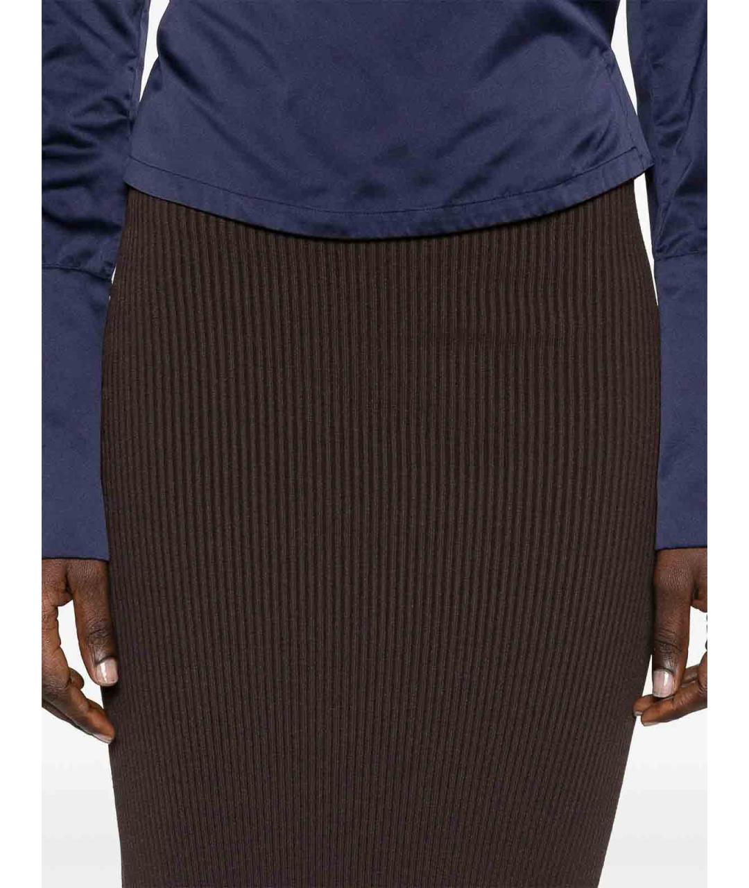MAX MARA Коричневая хлопковая юбка миди, фото 5